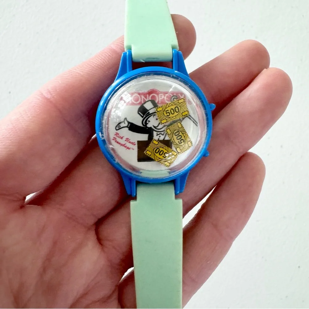 Vintage 1997 HASBRO Monopoly Blue and Green Watch with 500 dollar bills